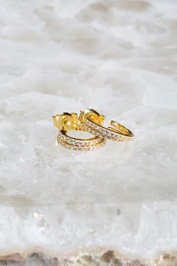 Gold double pave huggie